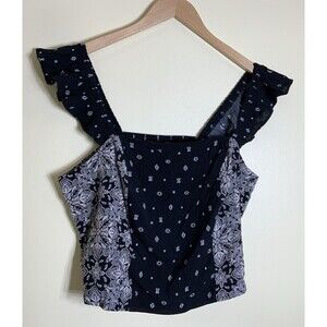 TORRID Challis Smocked Ruffle Trim Crop Top Black White Size 1 1X 14-16 NWT